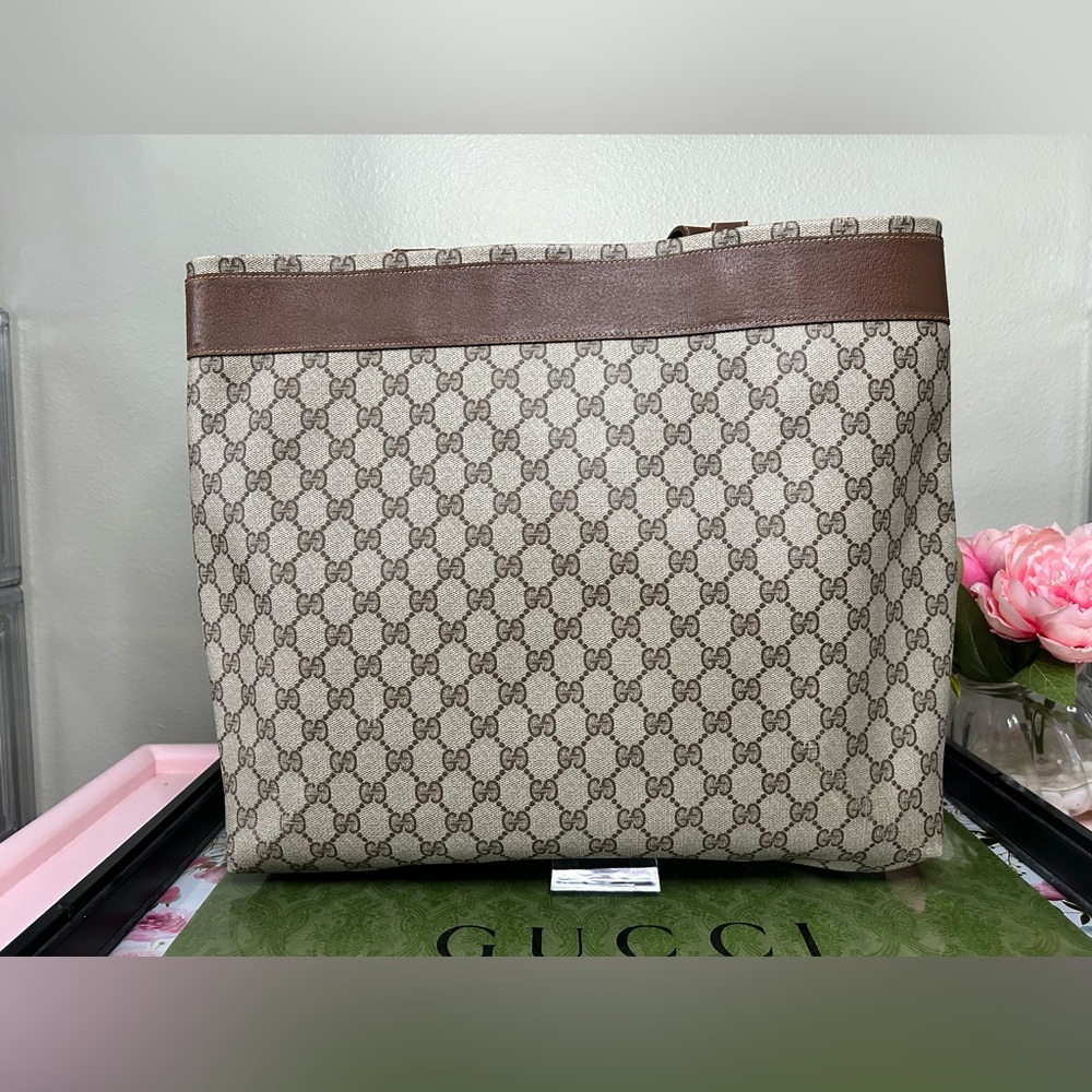 Authentic Gucci Beige and Brown Monogram Tote - Picture 2 of 10